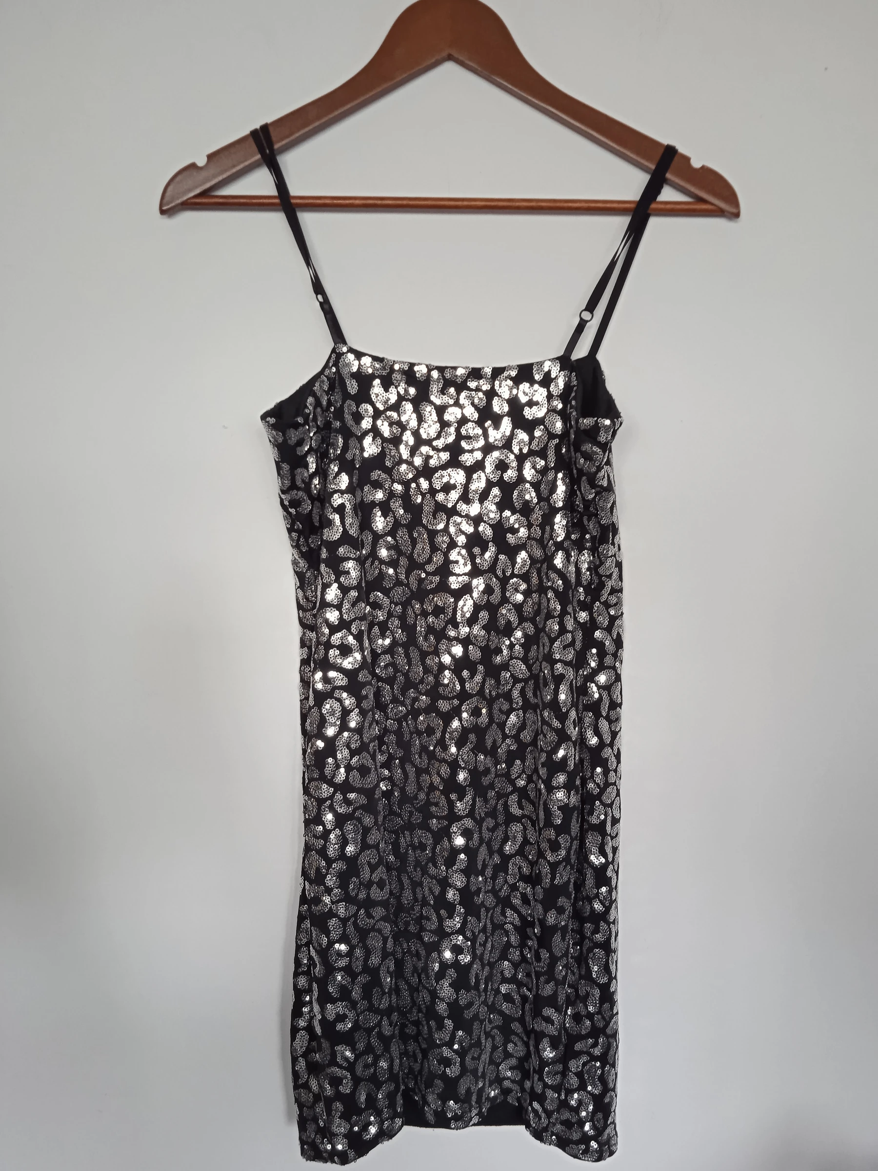 Black leopard print dress with metallic silver sequins and MIM straps size 38 – photo 5